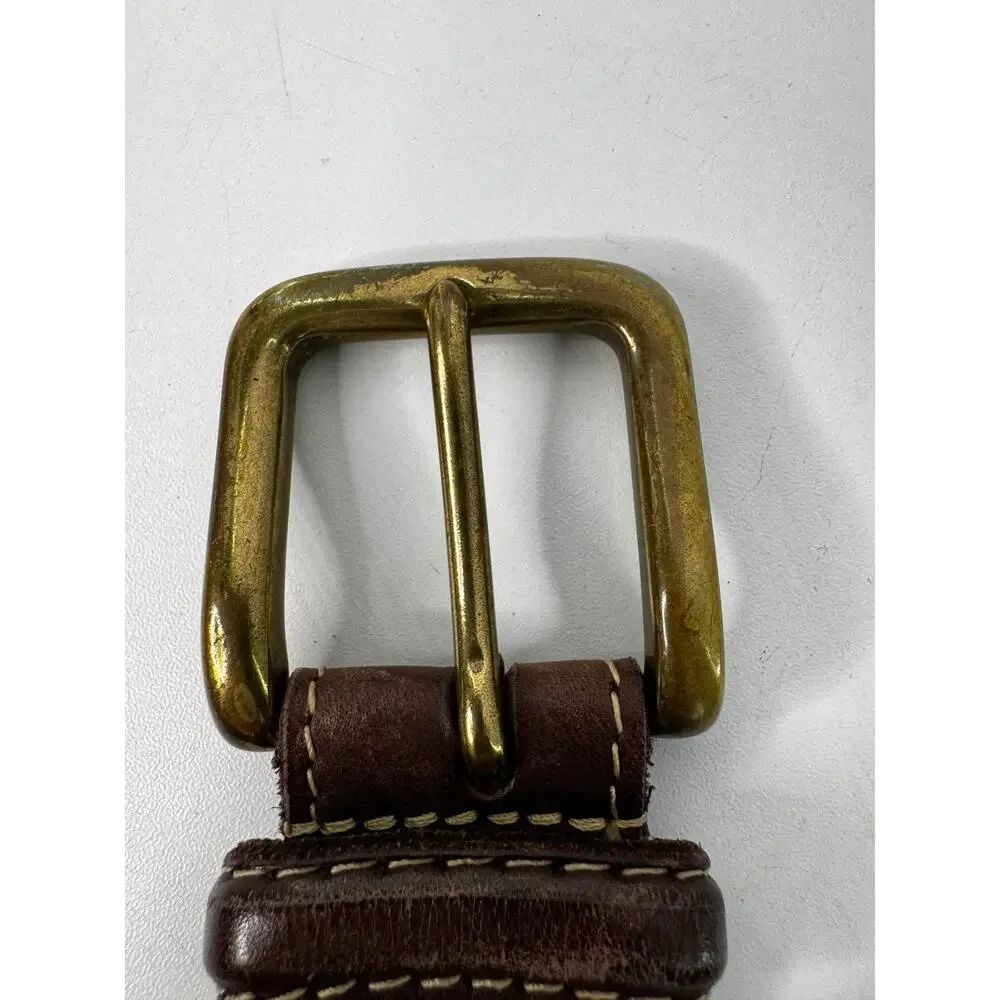 Vintage Cabela Soft Brown Leather Belt Solid Brass Buckle Size 50